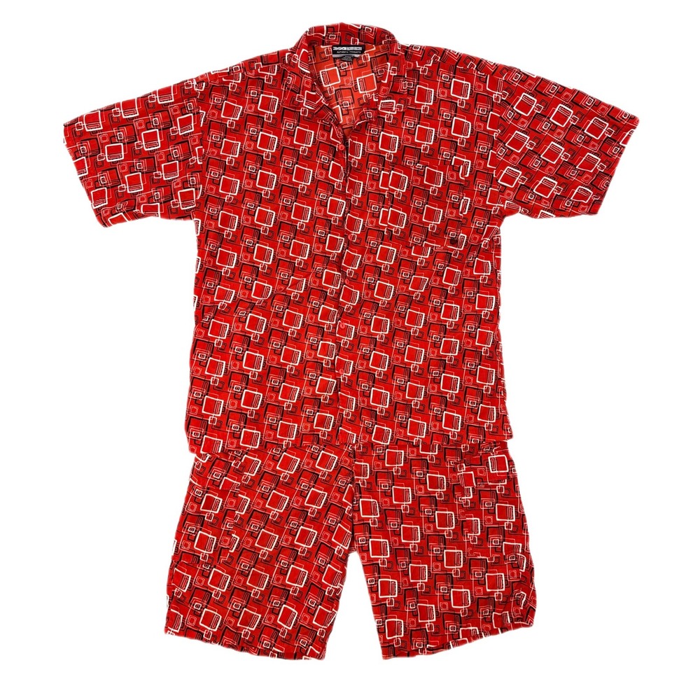 Yago Authentic Products Mens 3XL Red Geometric Square Shirt and Shorts Set
